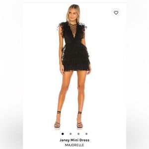MAJORELLE Black polka dot lace ruffle tiered mini dress in XXS, party dress, LBD